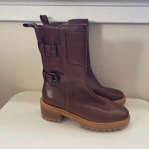 Tamara Mellon Brown Leather Moto Boot Size 36.5 EU